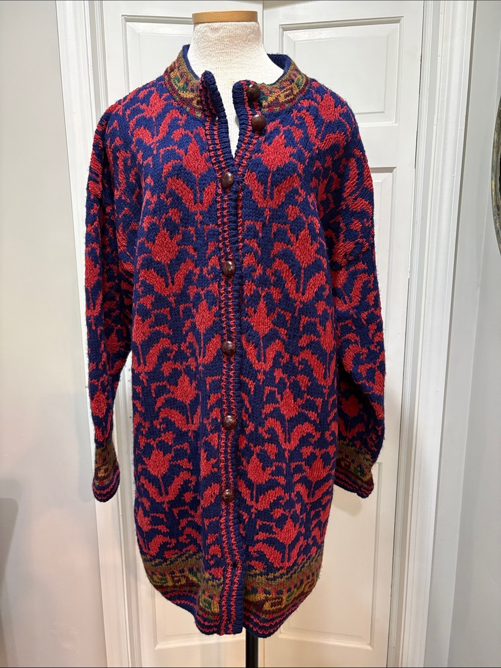 J Peterman Company sz L vintage chunky long length wool cardigan sweater
